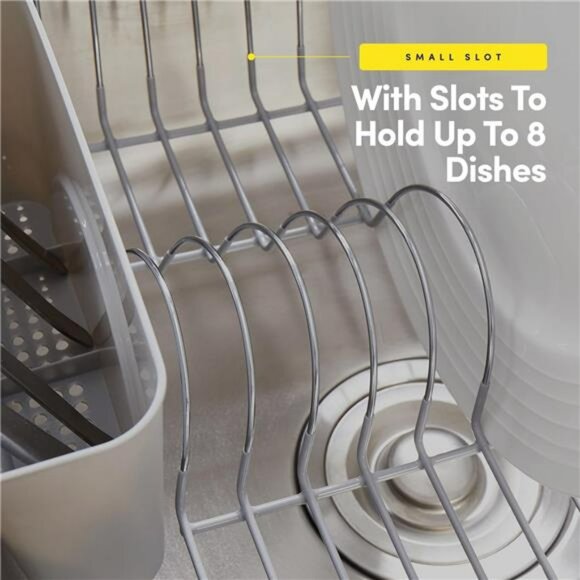 Dish drying rack with utensil holder compact in sink kitchen organizer silver - Picture 5 of 7